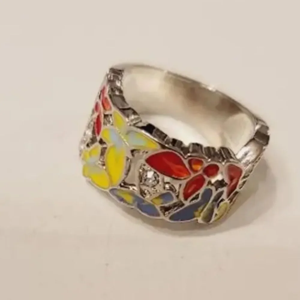 Colorful Enamel Butterfly Ring for women size 7